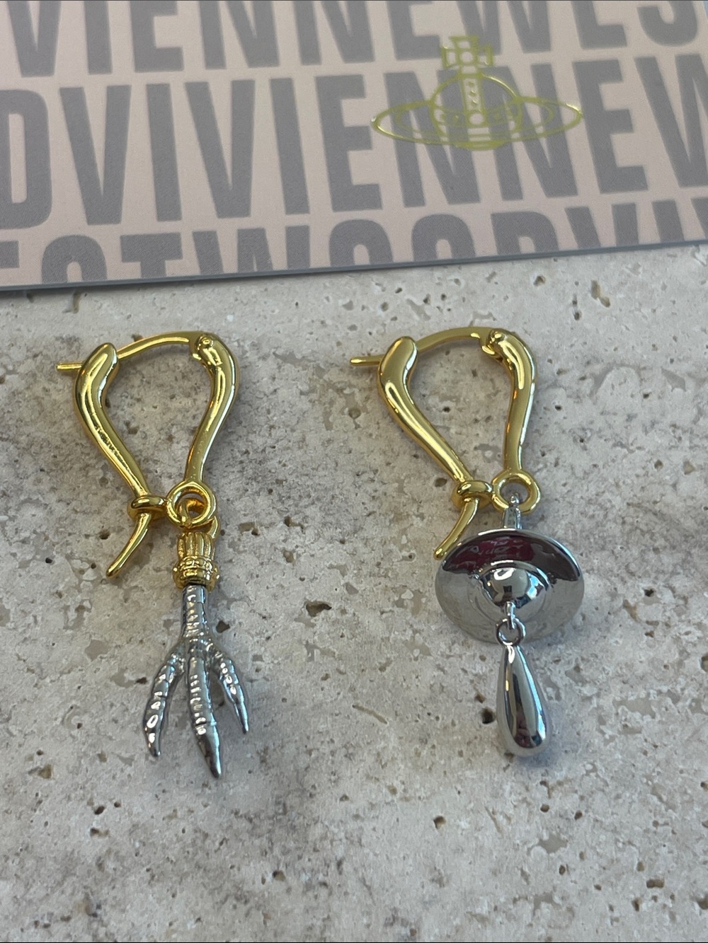 Vivienne Westwood Gold & Silver Mixed Metal Asymmetric Charm Earrings